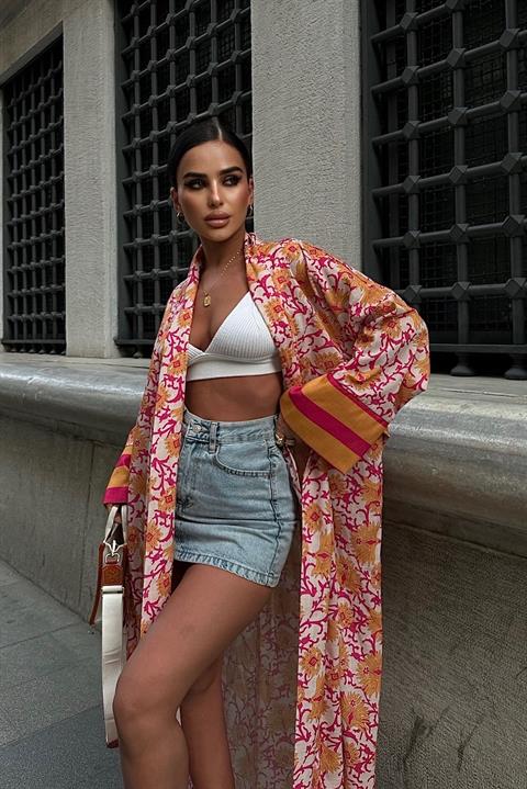 Kimono Ottomon - Laranja e Rosa