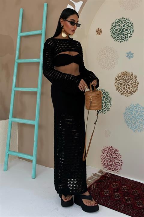 Top c/ Bolero Openwork Preto