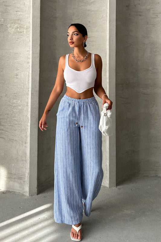 Calças de Linho Azul Claro