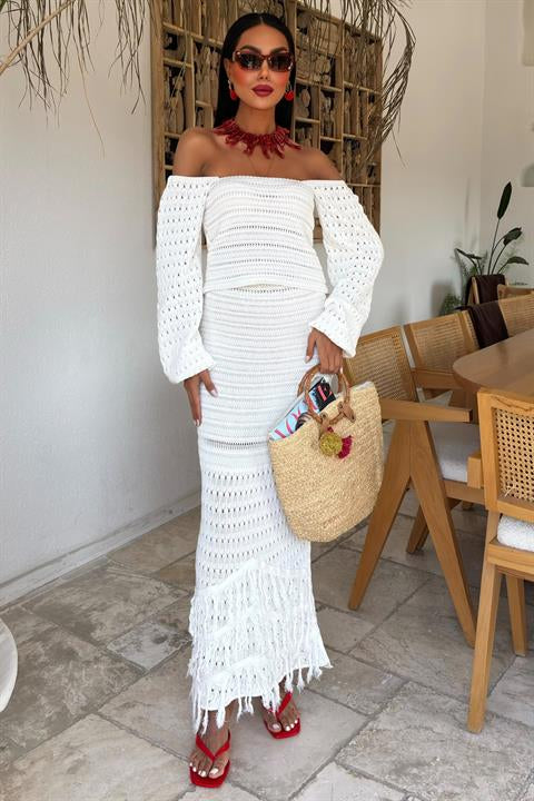 Camisola de Malha Étnica Ecru