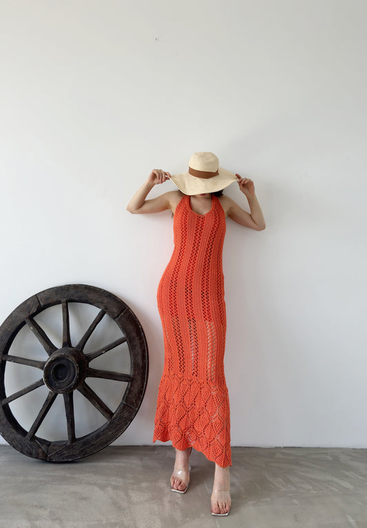 Vestido Tricotado Forrado - Laranja