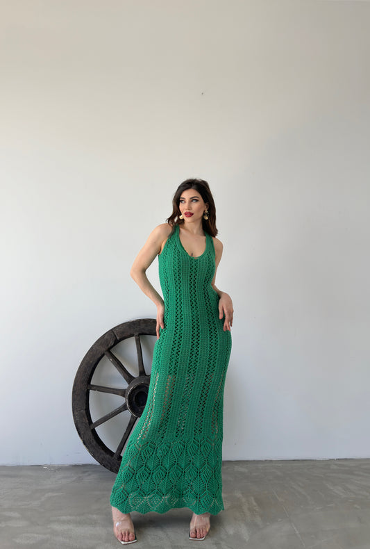 Vestido Tricotado Forrado - Verde