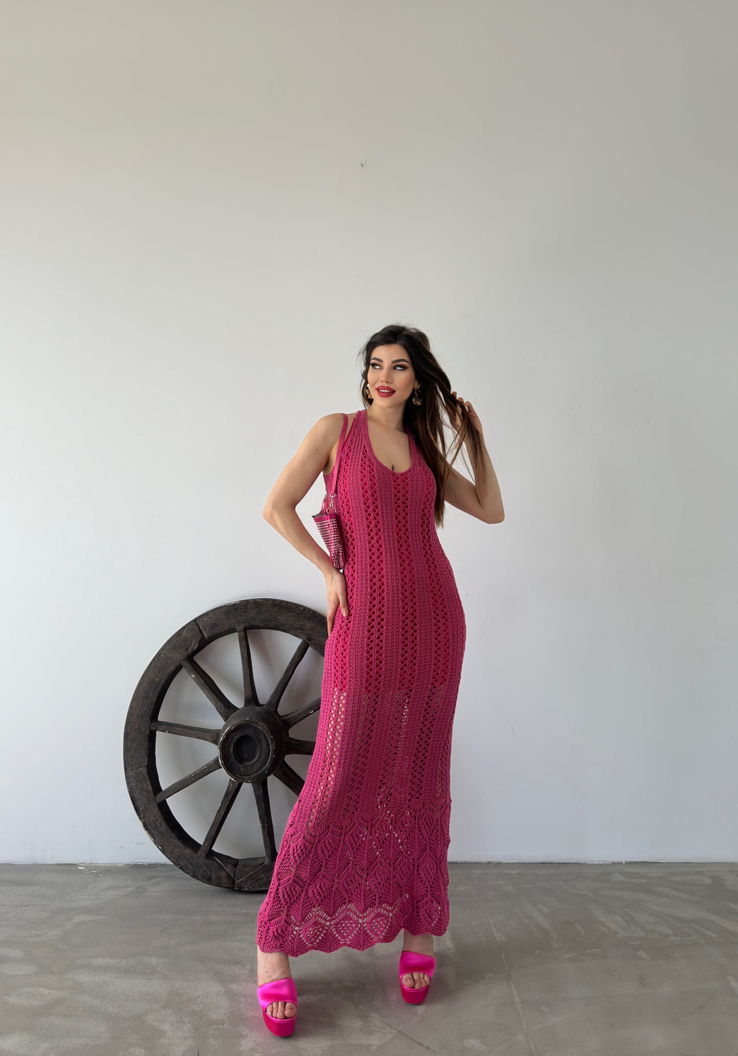 Vestido Tricotado Forrado - Fuchsia