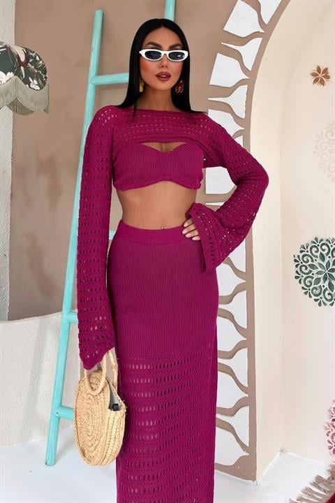 Top c/ Bolero Openwork - Ameixa