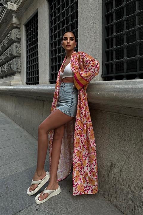 Kimono Ottomon - Laranja e Rosa