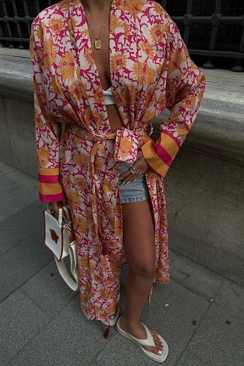 Kimono Ottomon - Laranja e Rosa