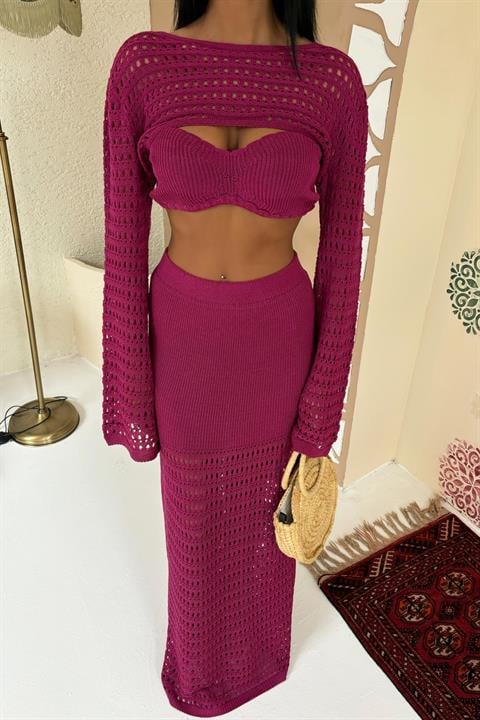 Top c/ Bolero Openwork - Ameixa