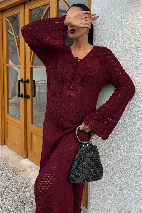 Vestido Brit Openwork - Borgonha