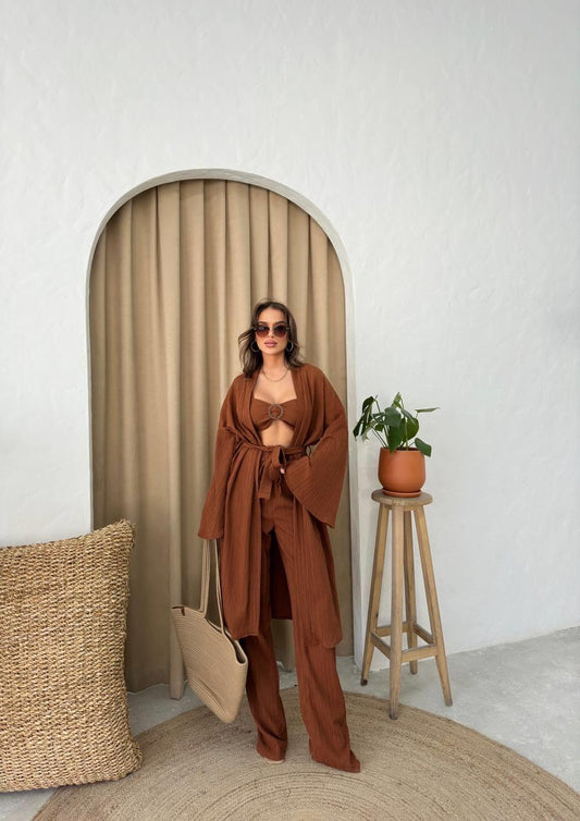 Camisa Crinkle Castanho