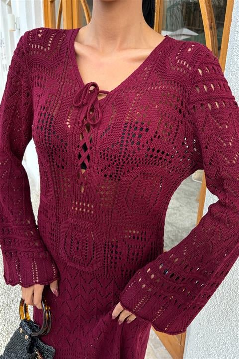 Vestido Brit Openwork - Borgonha