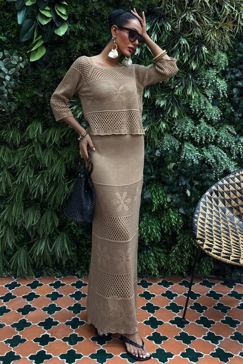 Saia Crochet Bege