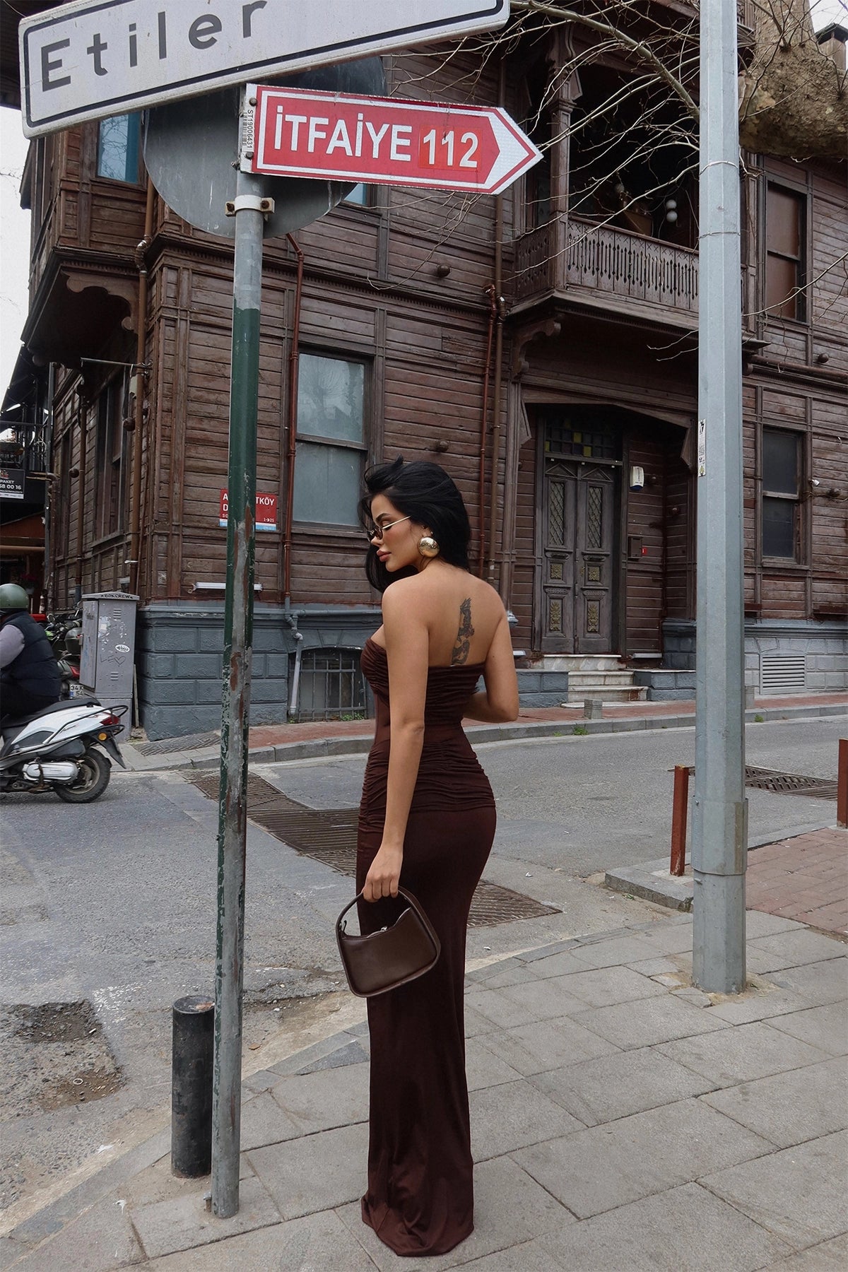 Vestido Longo Transparente Marrom