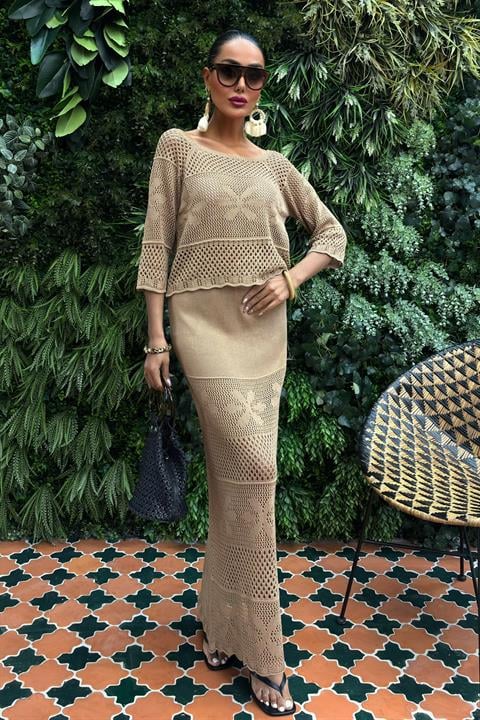 Saia Crochet Bege
