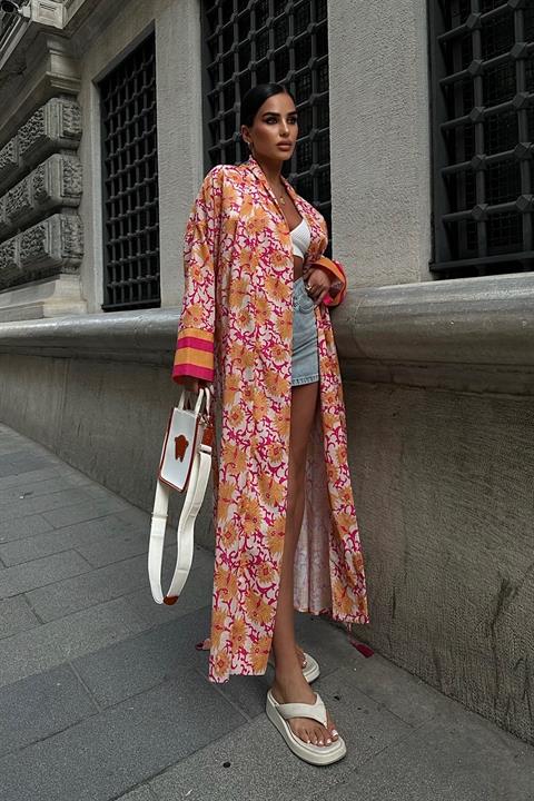Kimono Ottomon - Laranja e Rosa