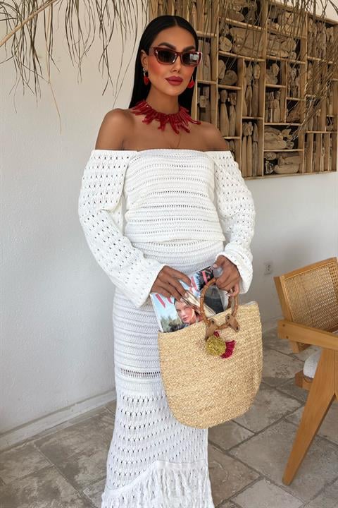 Camisola de Malha Étnica Ecru