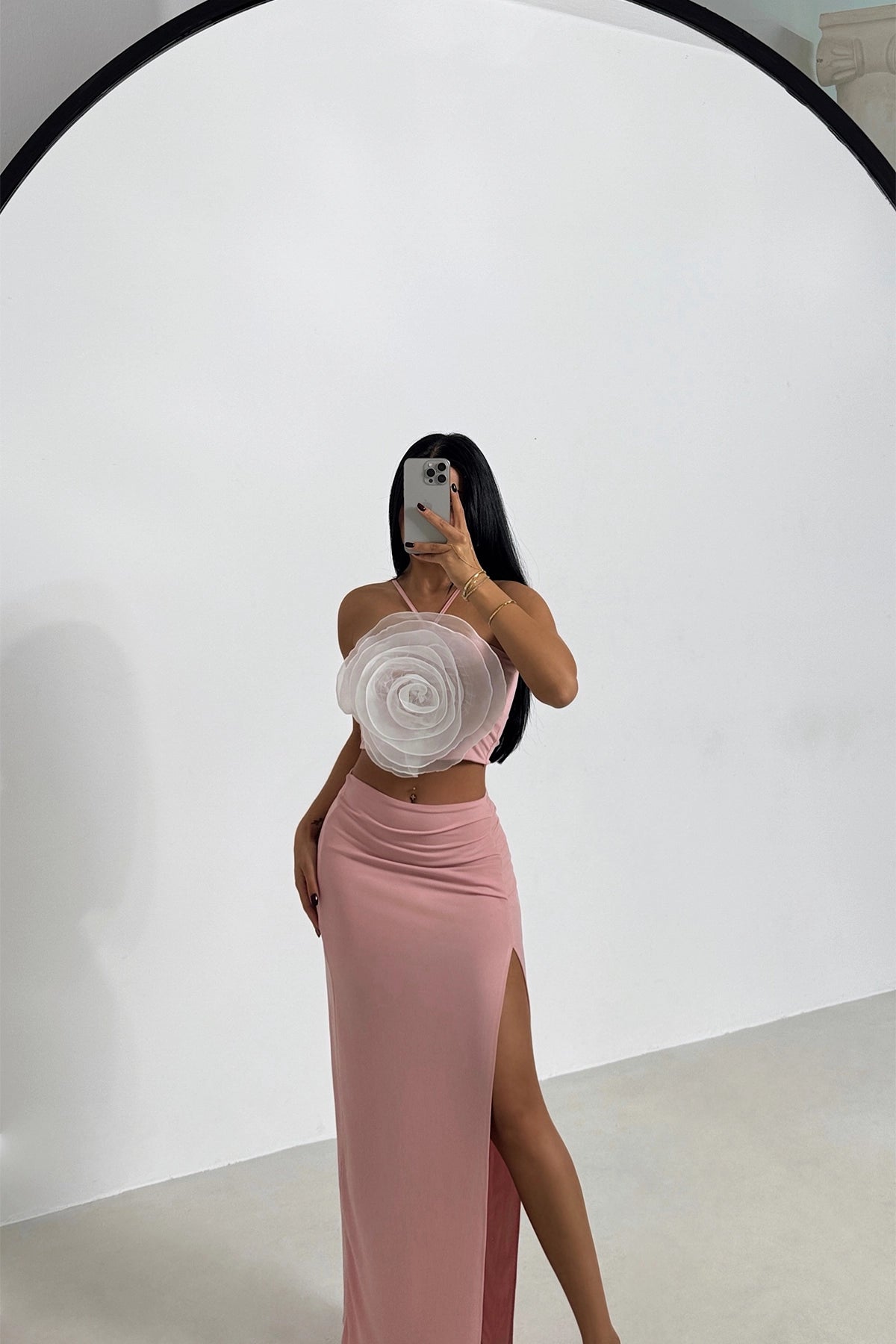 Conjunto Top e Saia Rosa