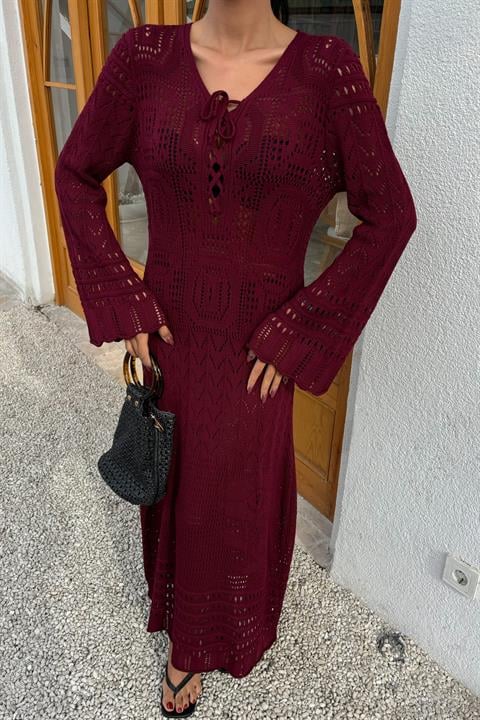 Vestido Brit Openwork - Borgonha