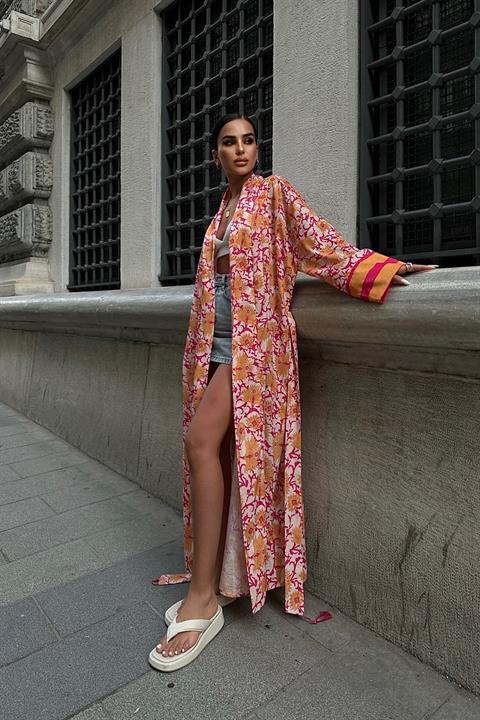 Kimono Ottomon - Laranja e Rosa
