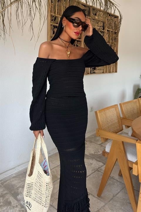 Camisola de Malha Étnica Preto