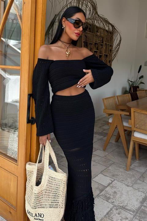 Camisola de Malha Étnica Preto