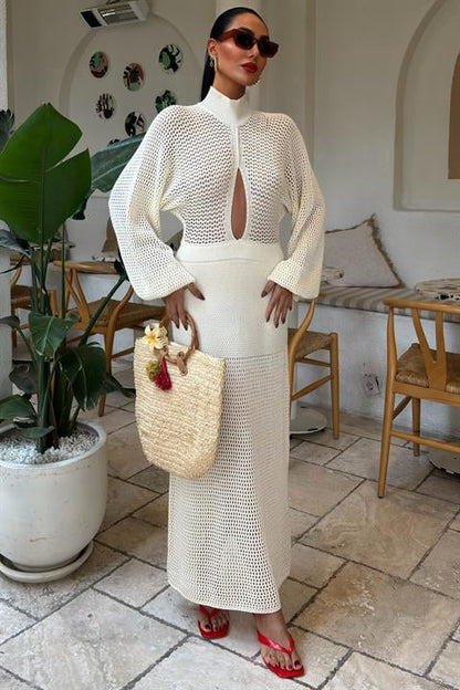 Vestido de Malha Openwork Ecru