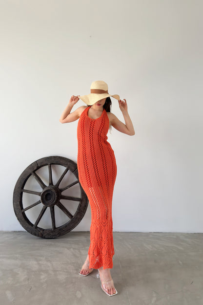 Vestido Tricotado Forrado - Laranja