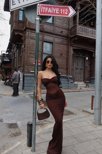 Vestido Longo Transparente Marrom