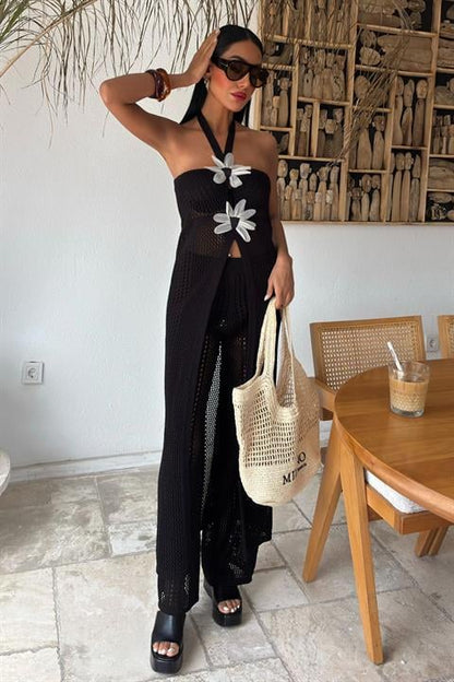 Top Longo Malha c/ flores