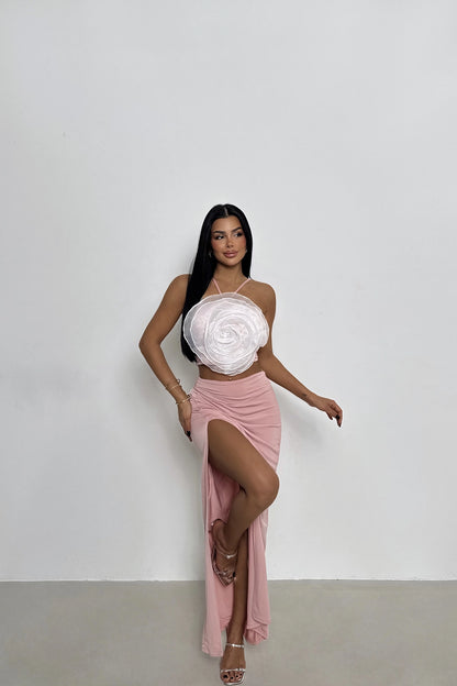 Conjunto Top e Saia Rosa
