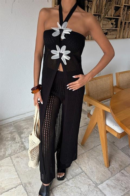 Top Longo Malha c/ flores
