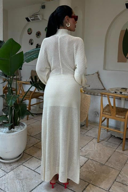 Vestido de Malha Openwork Ecru