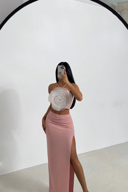 Conjunto Top e Saia Rosa