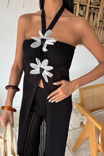 Top Longo Malha c/ flores