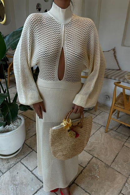 Vestido de Malha Openwork Ecru
