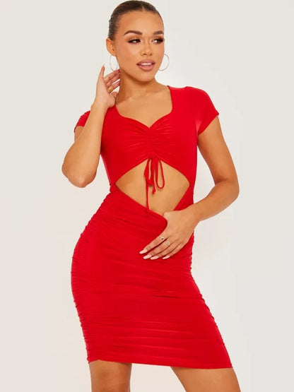 Slinky Cut Out Front Ruched Dress SW2530 - VERMELHO 1.jpg